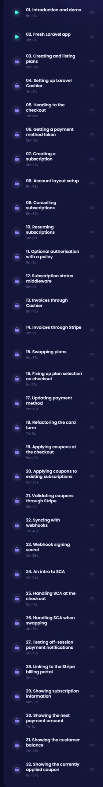 Course topics · Codecourse — Laravel Subscriptions 2020-10