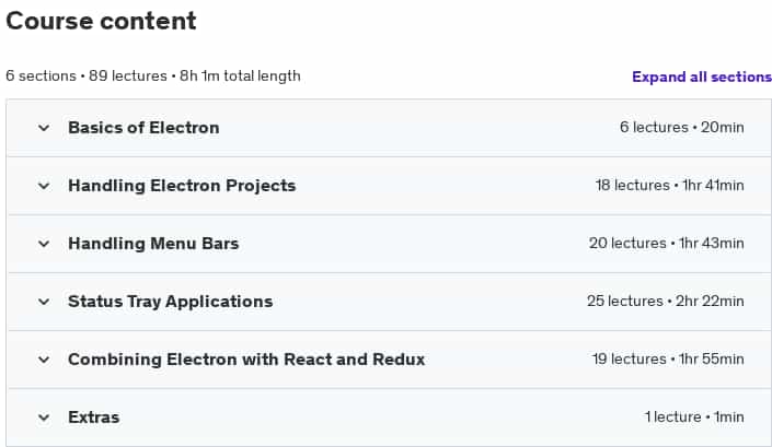 Course topics · Udemy — Electron for Desktop Apps: The Complete Developer’s Guide 2025-1