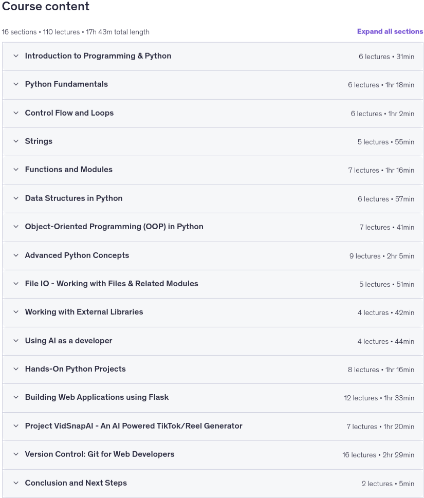Sujets du cours · complète 2026 Python Bootcamp : Apprendre Python par Scratch 2026-2