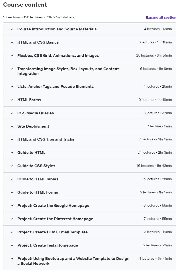 Course topics · HTML/CSS Bootcamp – Learn HTML, CSS, Flexbox, and CSS Grid 2020-9