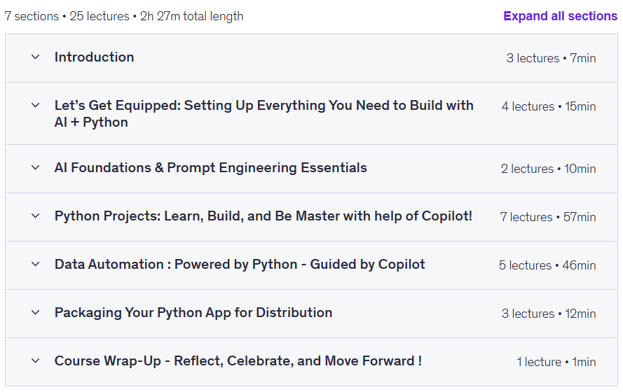Course topics · Learn Python with AI: Build Real Projects Without Memorizing 2025-9