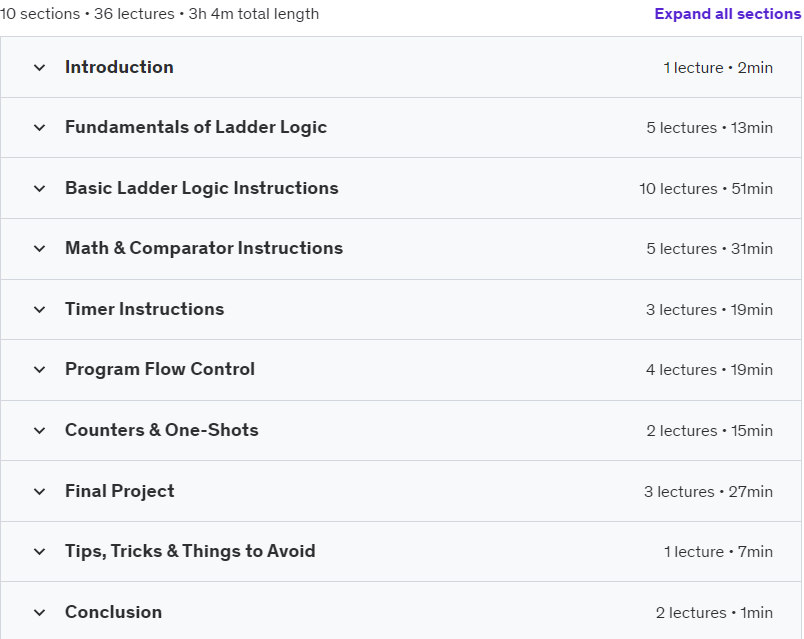 Course topics · Ladder Logic PLC Programming for Beginners 2023-8