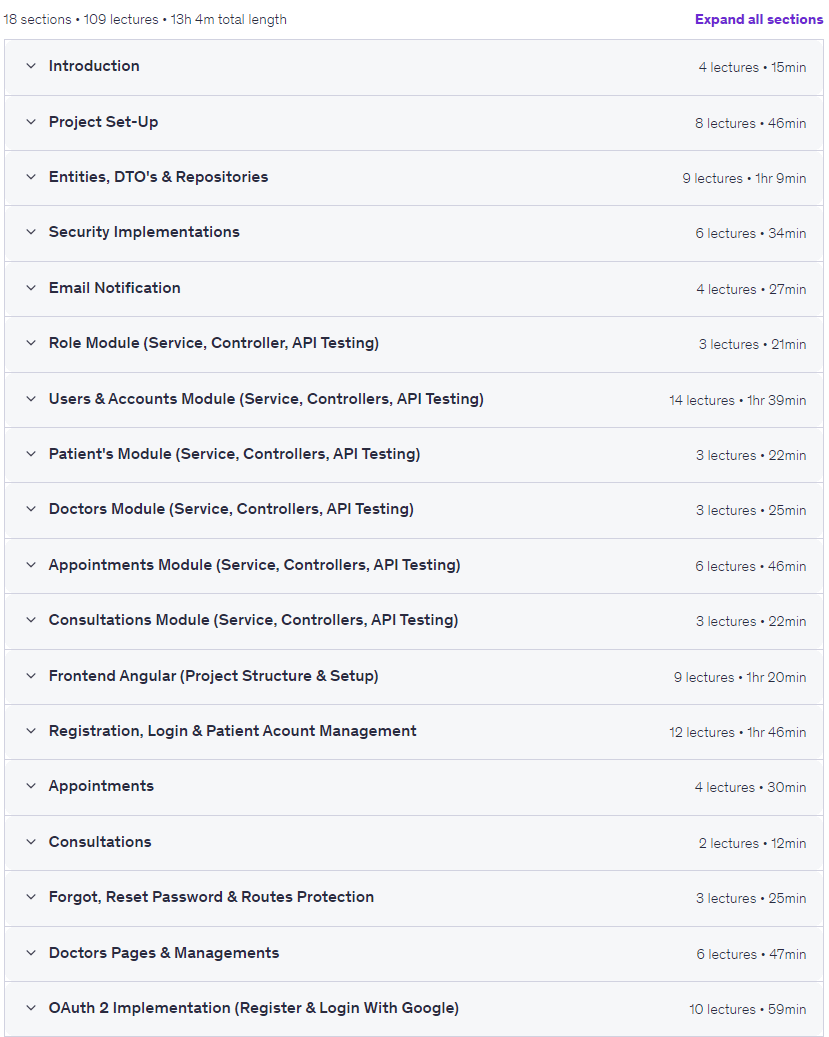 موضوعات الدورة · تطبيق الرعاية الصحية الكاملة: Spring Boot & Angular 2026-1