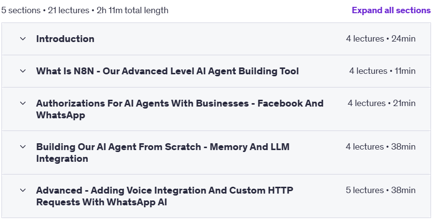 Course topics · Udemy — Build A WhatsApp AI Agent – Personal Assistant On Your Phone 2025-3