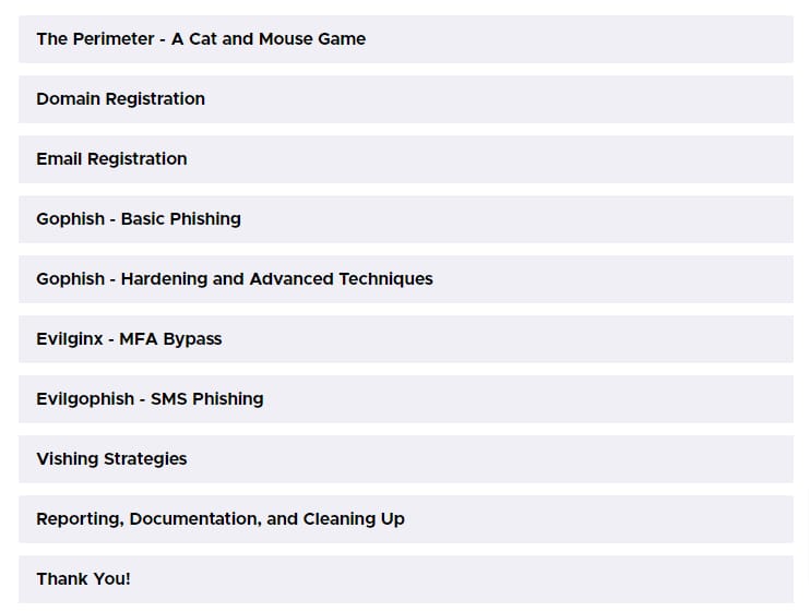 Course topics · TCM Security — Practical Phishing Campaigns 2024-9