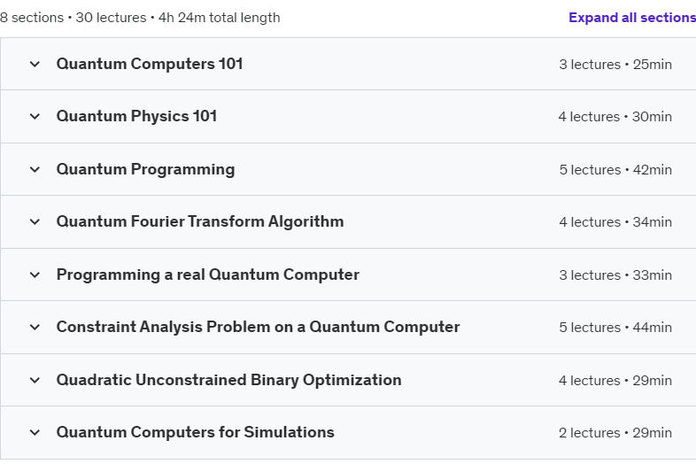 Course topics · Udemy — Quantum Computing: Theory to Simulation and Programming 2020-5