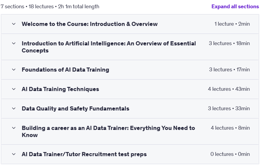 Course topics · Udemy — The Complete AI Data Training Course 2025 2025-3