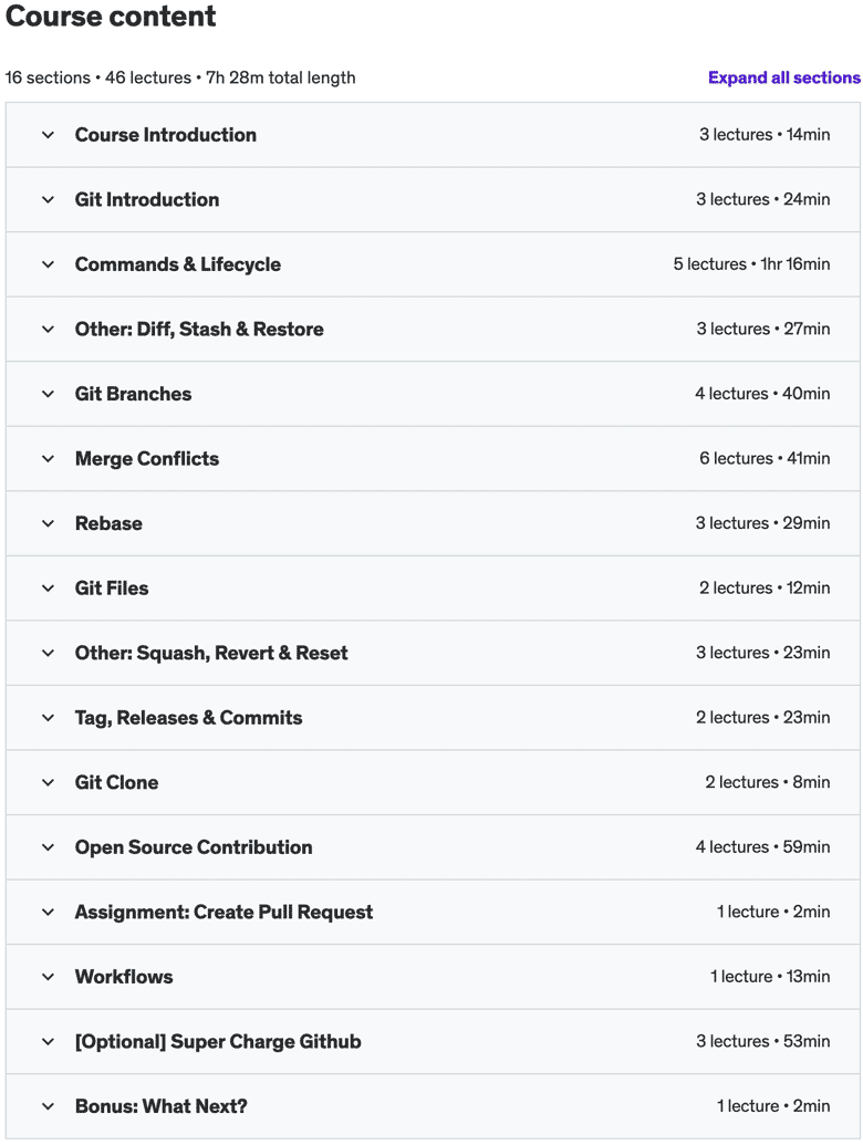 Course topics · Git & GitHub Masterclass: The Practical Bootcamp 2023-3