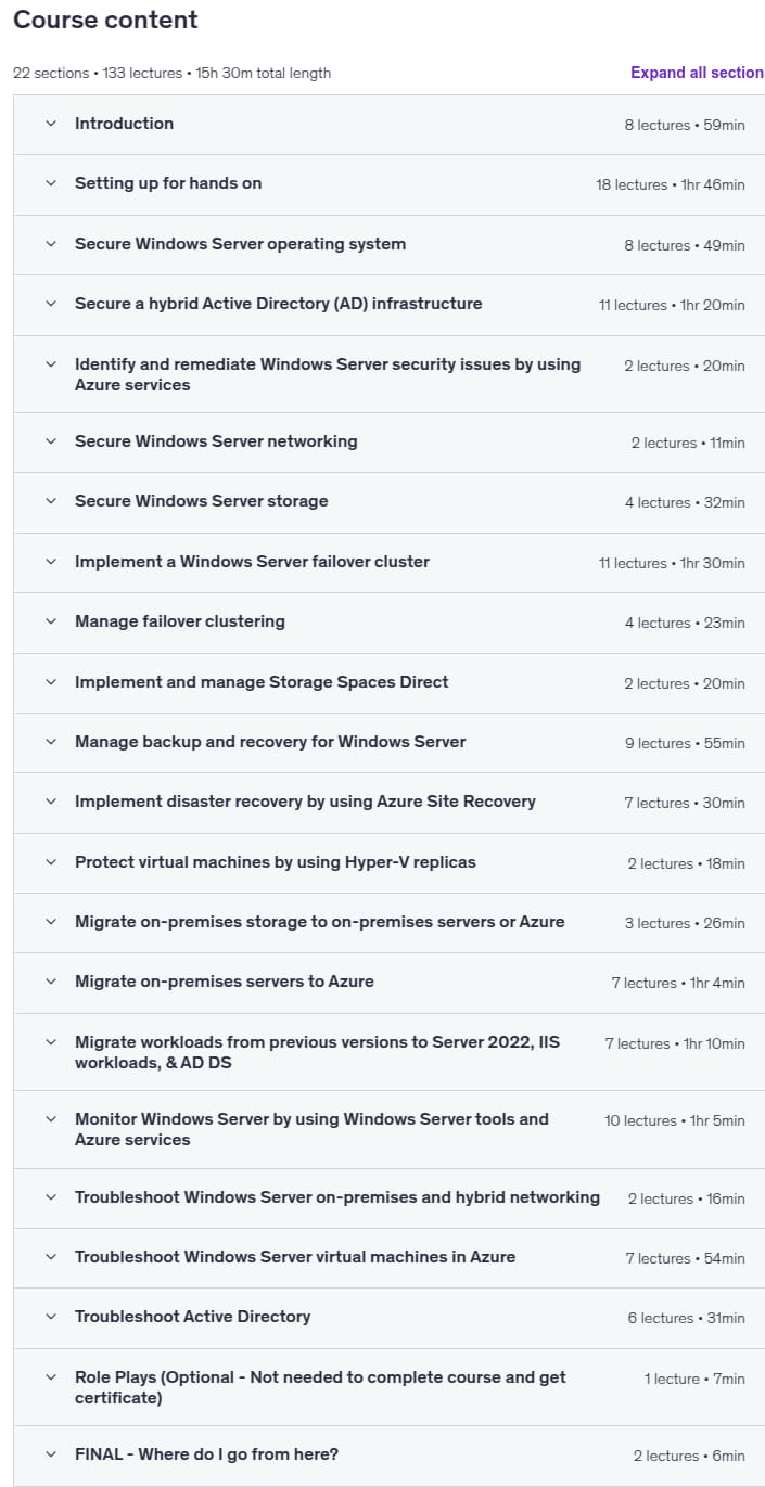 موضوعات الدورة · إس -801 تكوين Windows خدمة الخادم الهجينة المتقدمة 2025-11