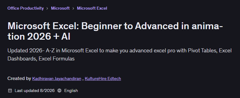 Images · Microsoft Excel : débutant à avancé dans l’animation 2026 + AI 2026-3