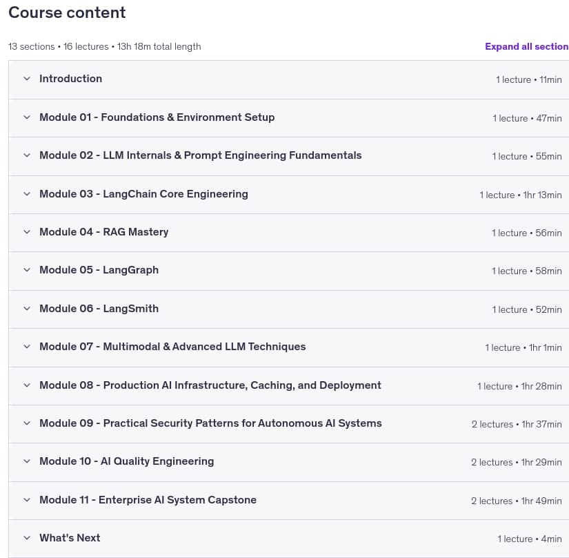 Course topics · LangChain & LangGraph Masterclass: Build Production AI App 2026-5
