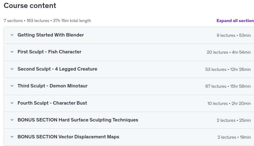 Course topics · The Ultimate Blender 3D Sculpting Course 2026-3