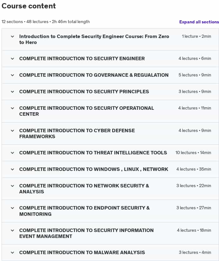 Course topics · Udemy — Ultimate Cyber Security Course: From Beginner to Advanced 2024-8