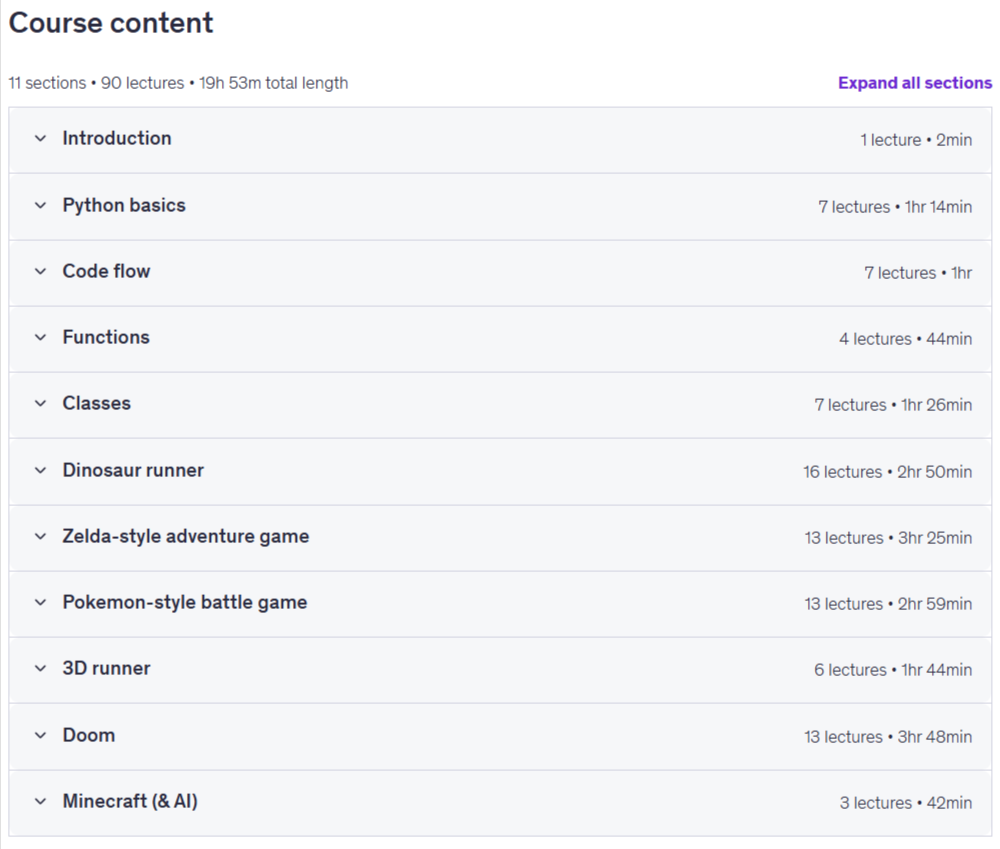 Course topics · Learn Python by Making 6 Games [2D & 3D] 2026-7