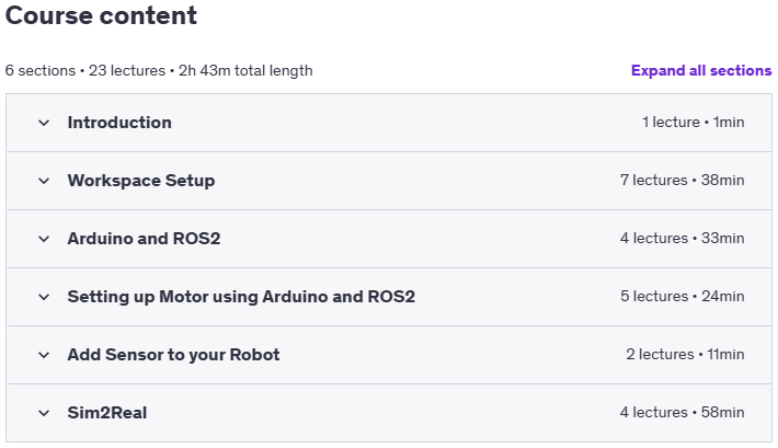 Course topics · Udemy — Build Your Own Autonomous ROS2 Robot – PART 3 2024-9