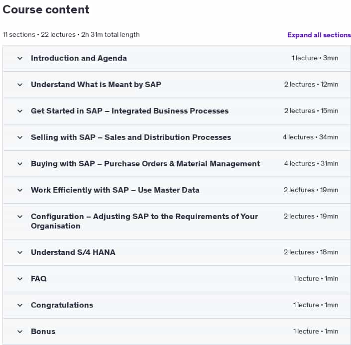 Course topics · SAP for Beginners – Get Started with SAP 2024-12