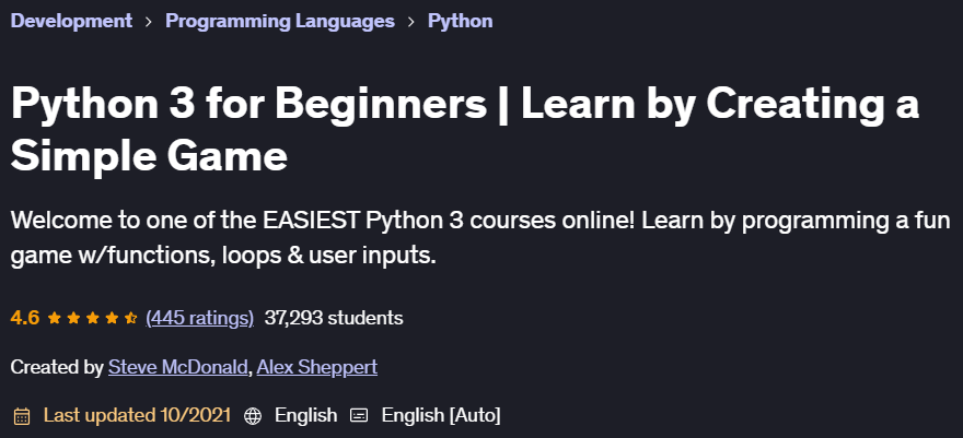 Pictures · Udemy — Python 3 for Beginners | Learn by Creating a Simple Game 2021-10