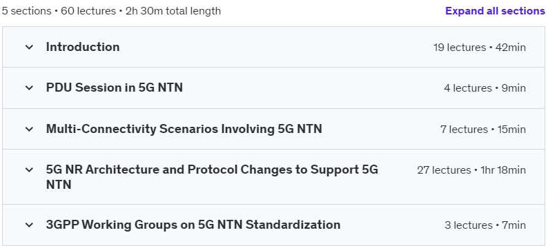 Course topics · Udemy — 5G Non-Terrestrial Networks (NTN): Integration into 5G NR 2024-8