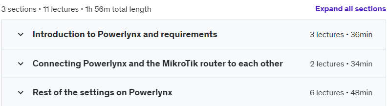 Course topics · Udemy — Powerlynx with MikroTik for WiFi hotspot management 2024-7