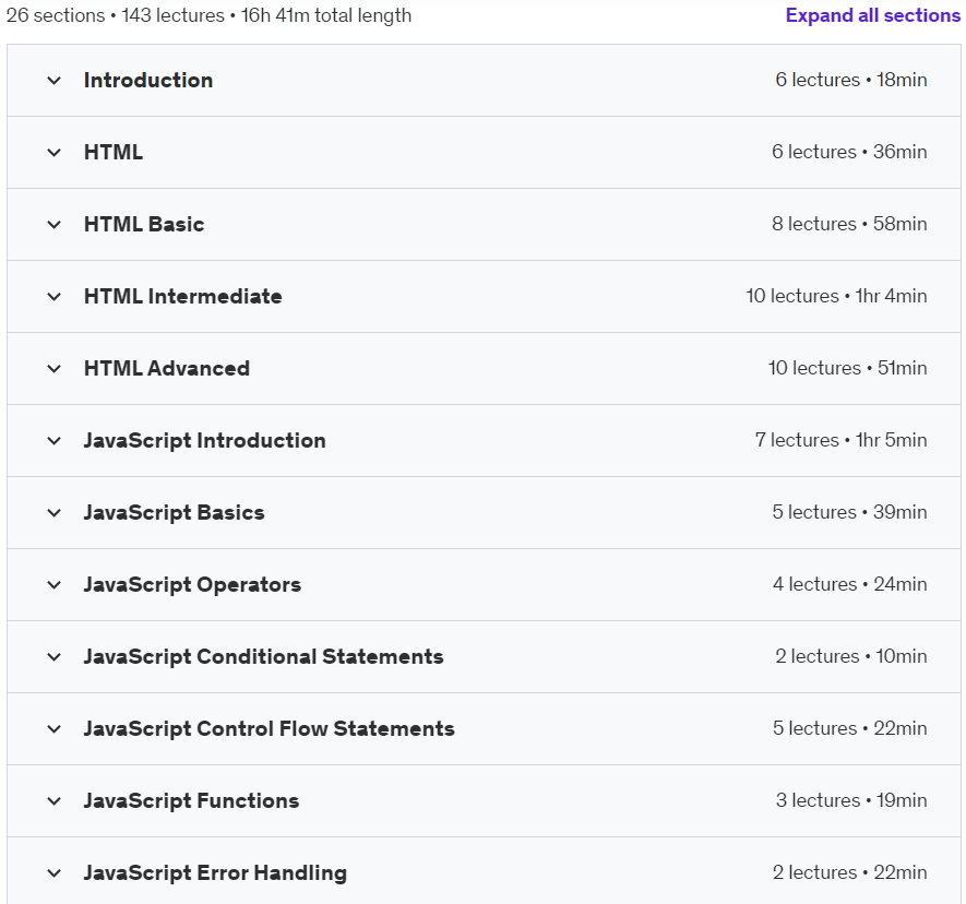 Course topics · HTML JavaScript & AspNet C# Programming : Beginner to Expert 2022-6