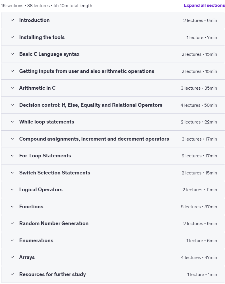 Course topics · Introduction to C Programming 2024-12