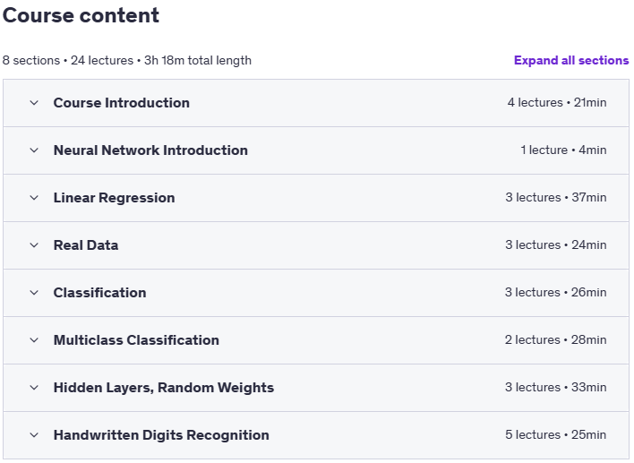 Course topics · Neural Networks In Python From Scratch. Build step by step! 2024-8