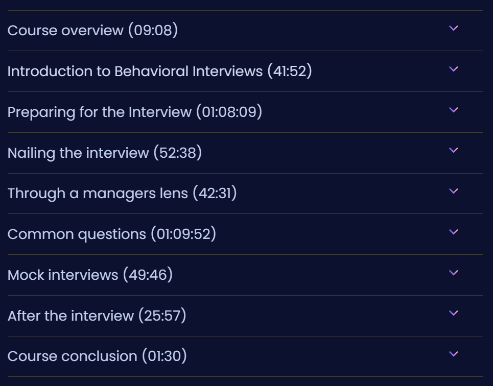 Course topics · Dometrain — Career: Nailing the Behavioral Interview 2024-11
