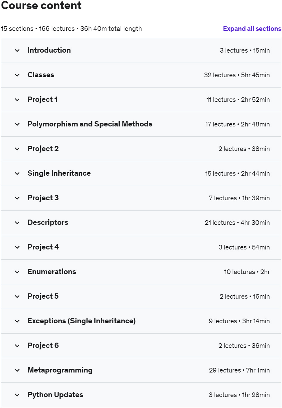 Course topics · Udemy — Python 3: Deep Dive (Part 4 – OOP) 2022-12