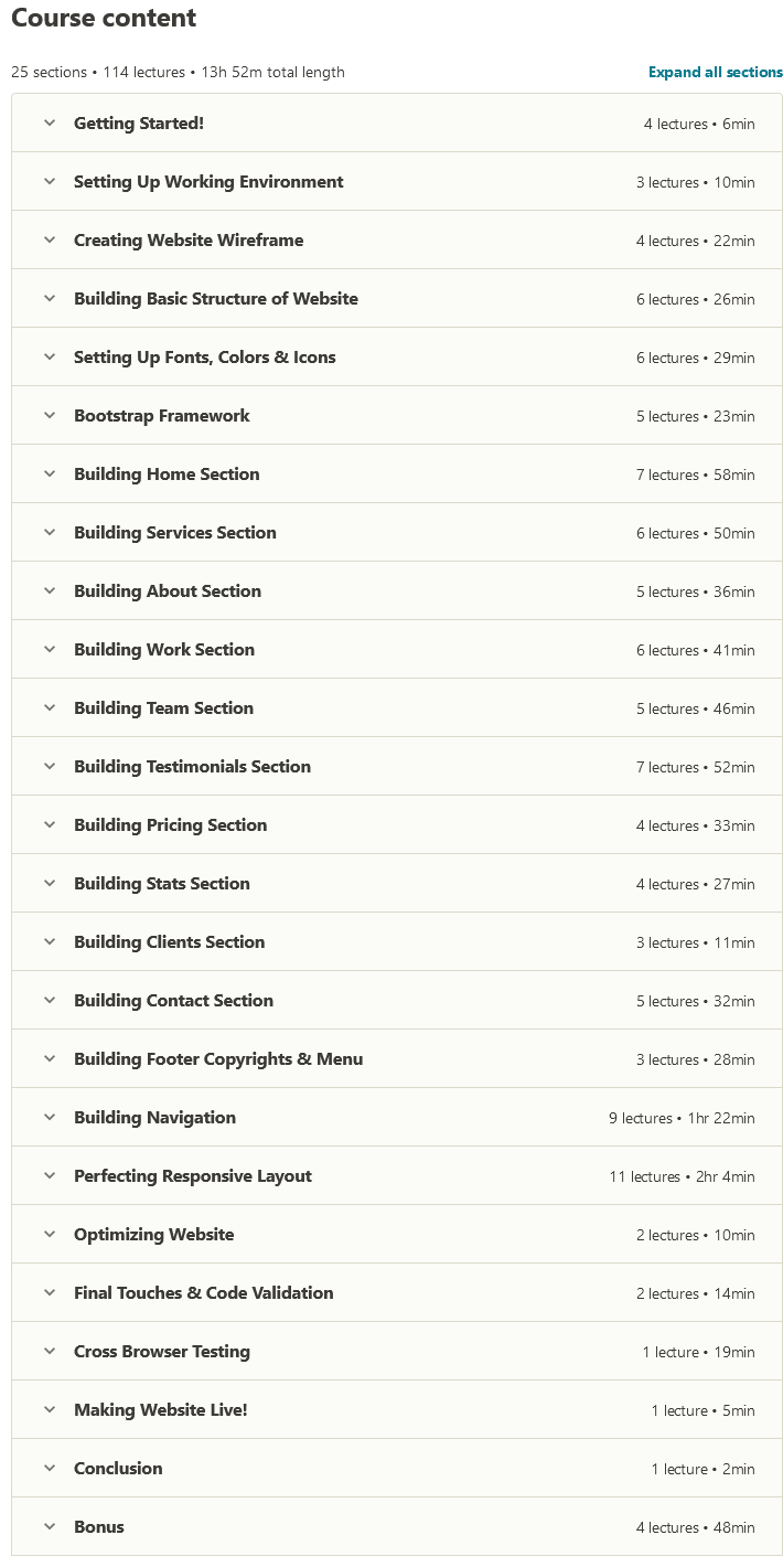 Course topics · Build Modern Responsive Website With HTML5, CSS3 & Bootstrap 2019-10