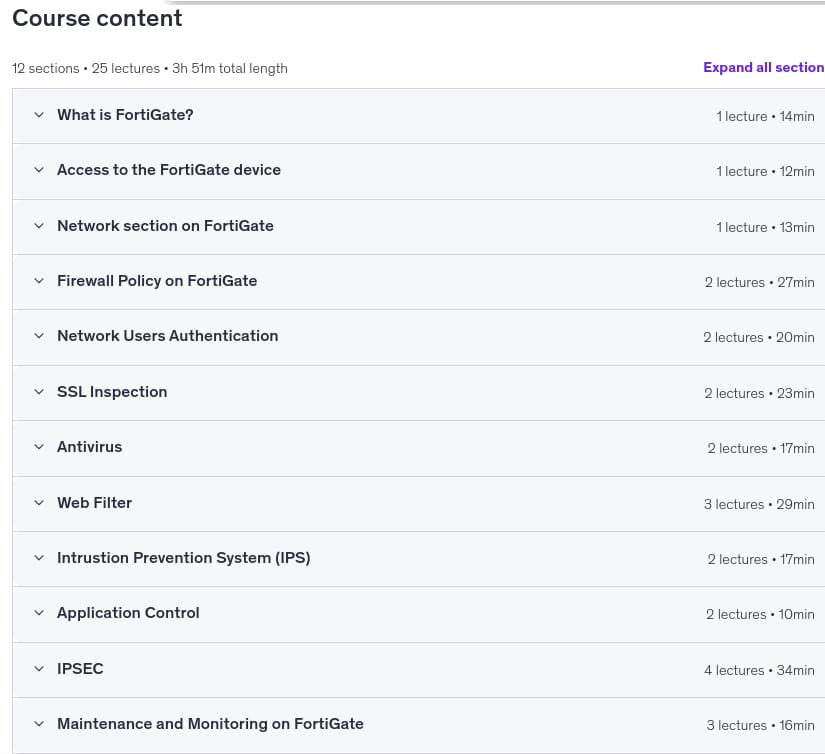 Course topics · FortiGate LABS for Beginners 2025-1