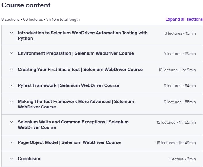 موضوعات الدورة · Selenium WebDriver: اختبار تلقائي السيلينيوم مع Python 2024-4