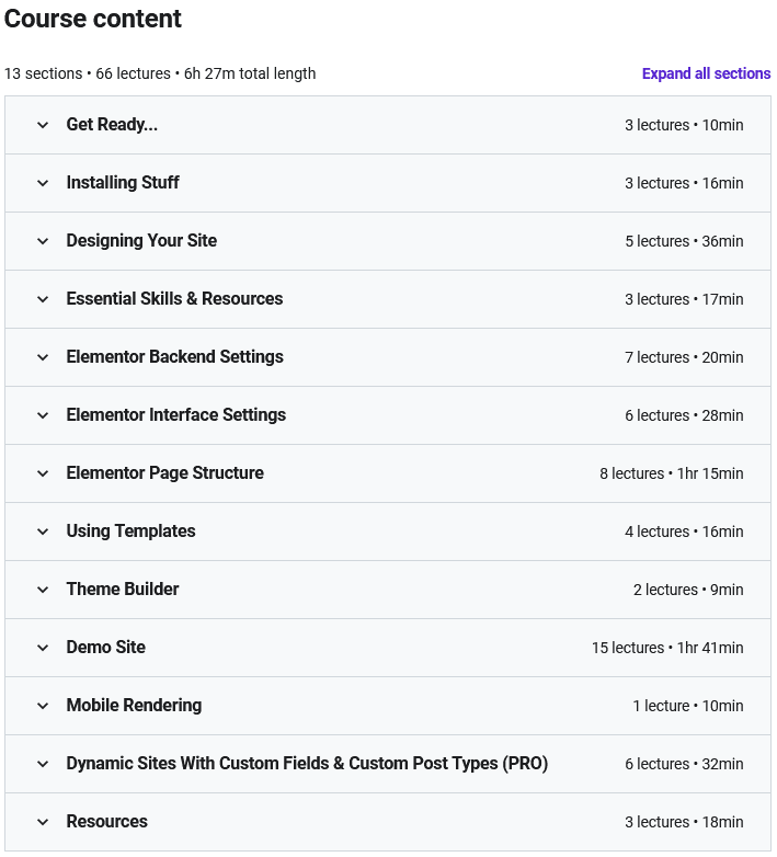 Course topics · Learn Elementor – WordPress Front-End Development Course 2021-12