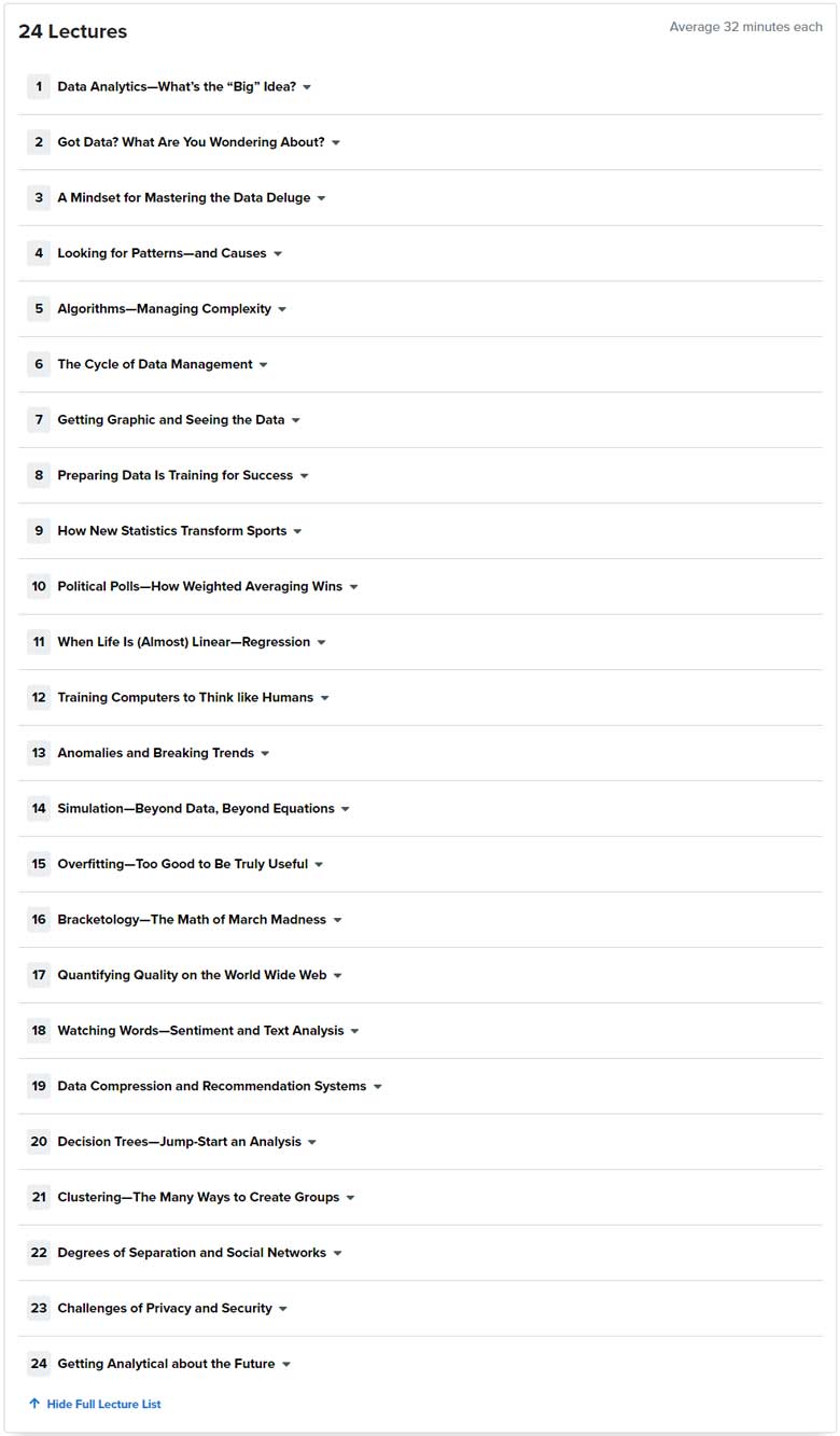 Course topics · The Great Courses — Big Data: How Data Analytics Is Transforming the World 2020-4