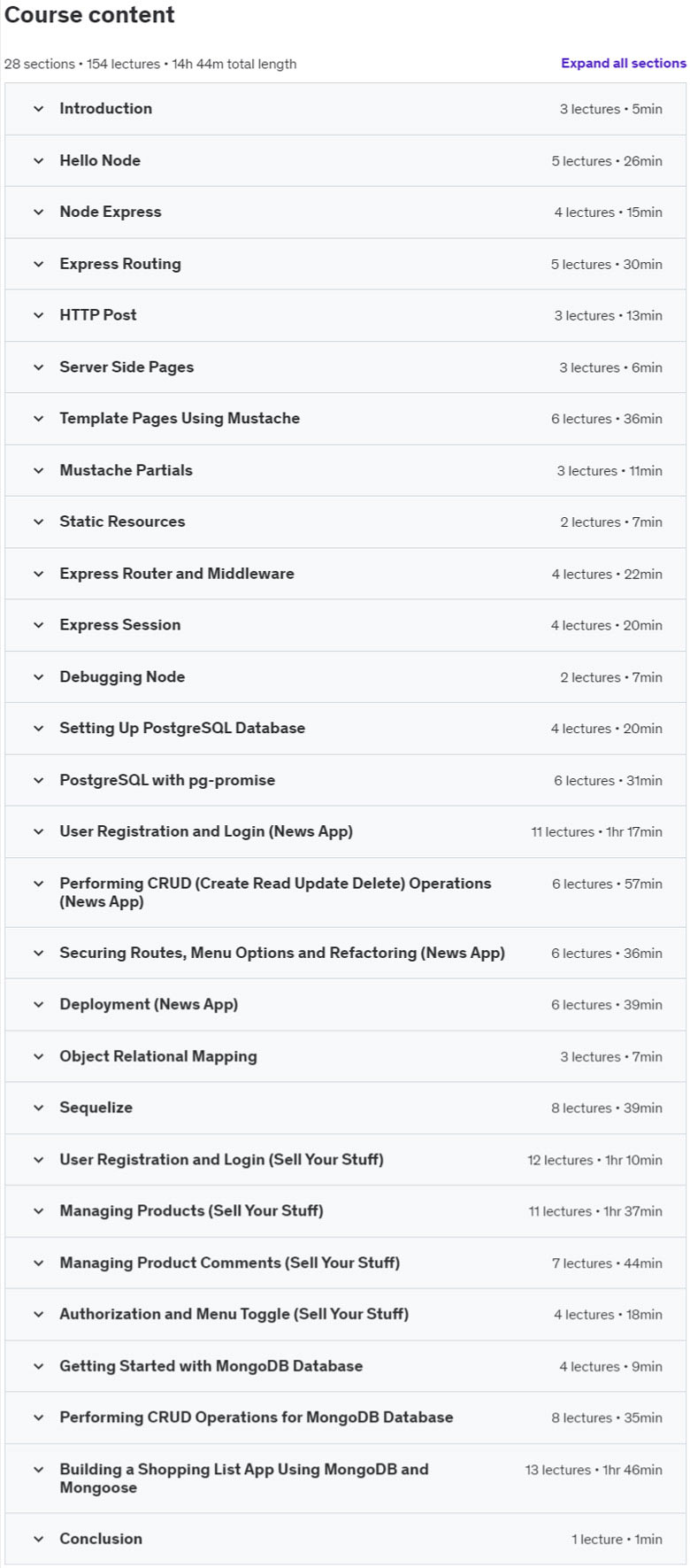 Course topics · NodeJS – The Complete Web Developer Bootcamp 2022-10