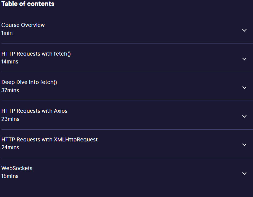 Course topics · Pluralsight — Network Requests in JavaScript 2023-6