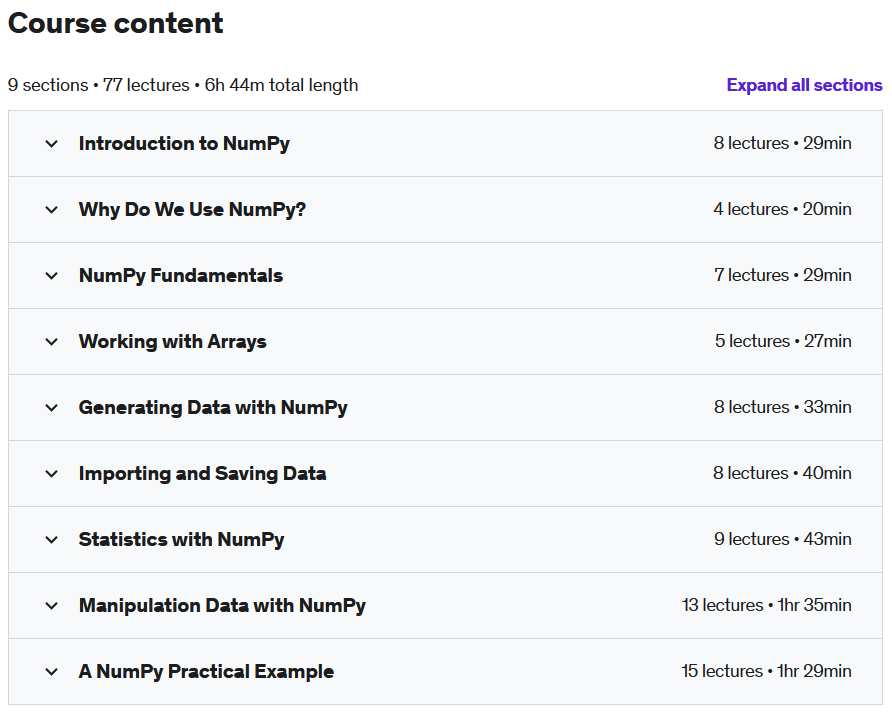 Course topics · Preprocessing Data with NumPy 2020-12