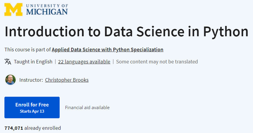 Course topics · Coursera — Introduction to Data Science in Python 2022-8