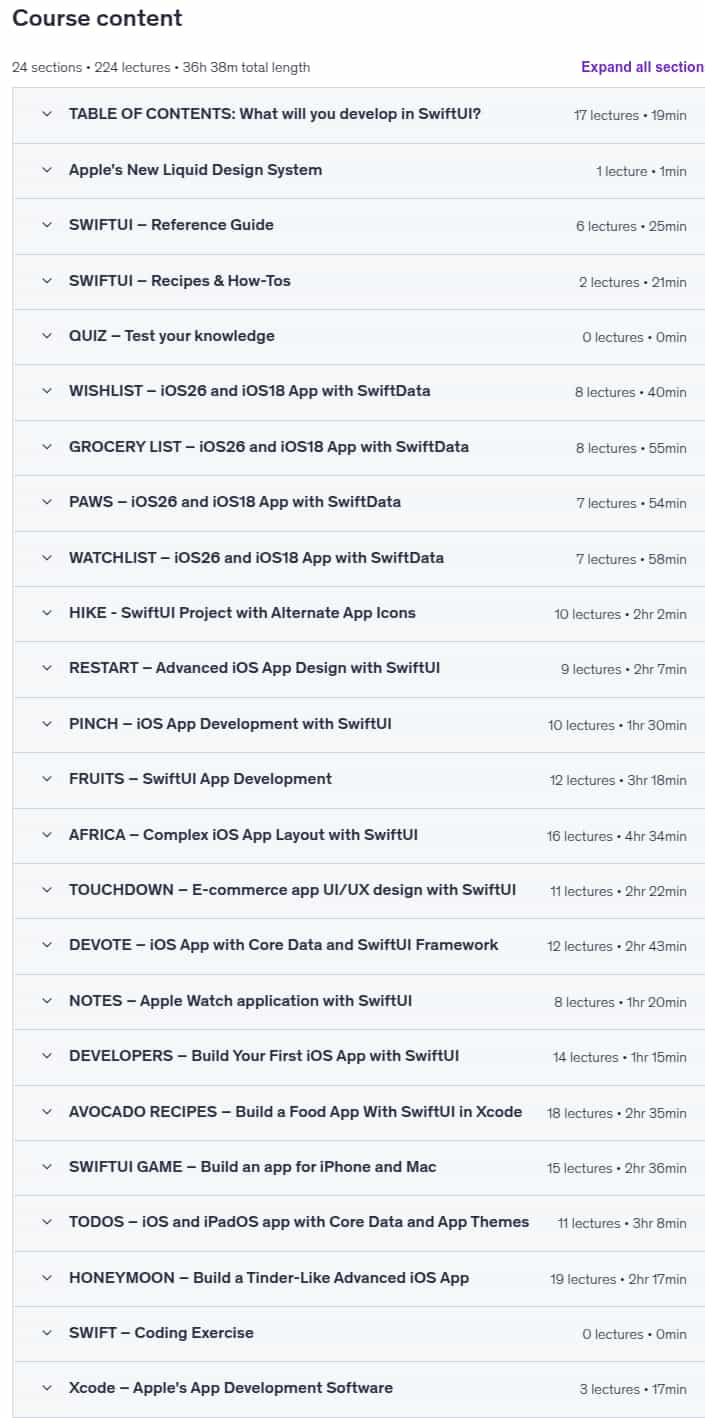 Course topics · iOS Development Masterclass 2026 – SwiftUI, SwiftData, AI 2025-9
