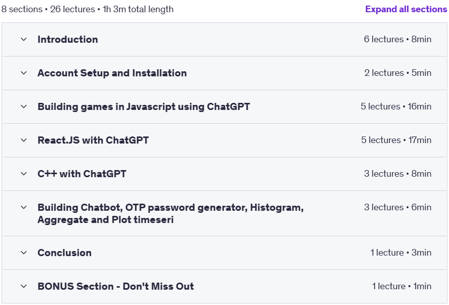 Course topics · ChatGPT Coding Express: Fast-Track Coding with ChatGPT 2023-9