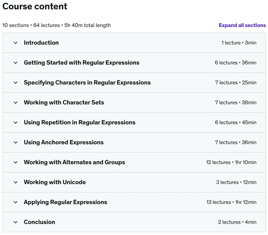 Course topics · Mastering Regular Expressions in JavaScript 2022-9