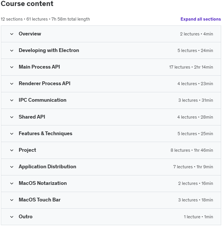 Course topics · Udemy — Master Electron: Desktop Apps with HTML, JavaScript & CSS 2021-6