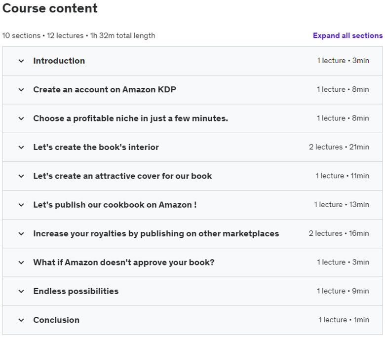 Course topics · Udemy — Generate passive incomes with A.I on Amazon KDP 2024-1
