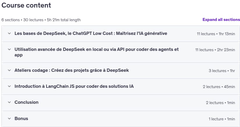 कोर्स के विषय · DeepSeek le guide complet : एजेंट आईए, आरएजी, एप्लिकेशन आईए... 2025-12