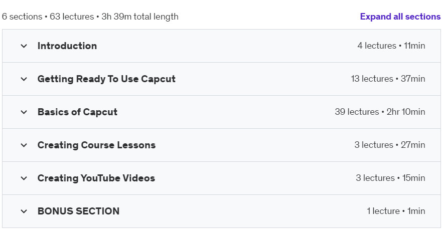 Course topics · Udemy — Learn Video Editing in CapCut from Beginners to Advanced 2024-10