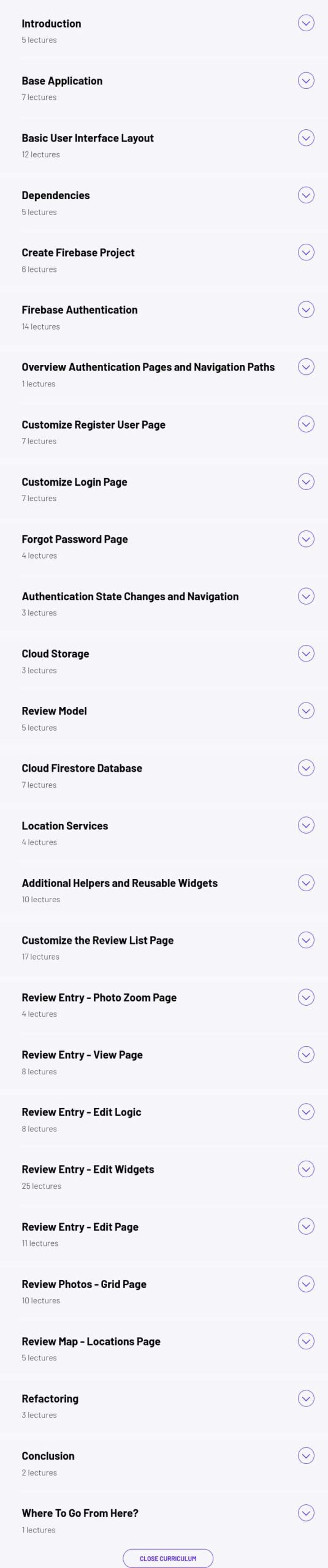 Course topics · ZeroToMastery — Build a Yelp! Clone for Restaurants with Flutter and Dart 2025-4