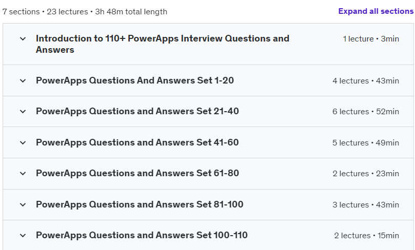 Course topics · Udemy — 110+ Microsoft Power Apps Interview Questions & Ans + E-Book 2024-6