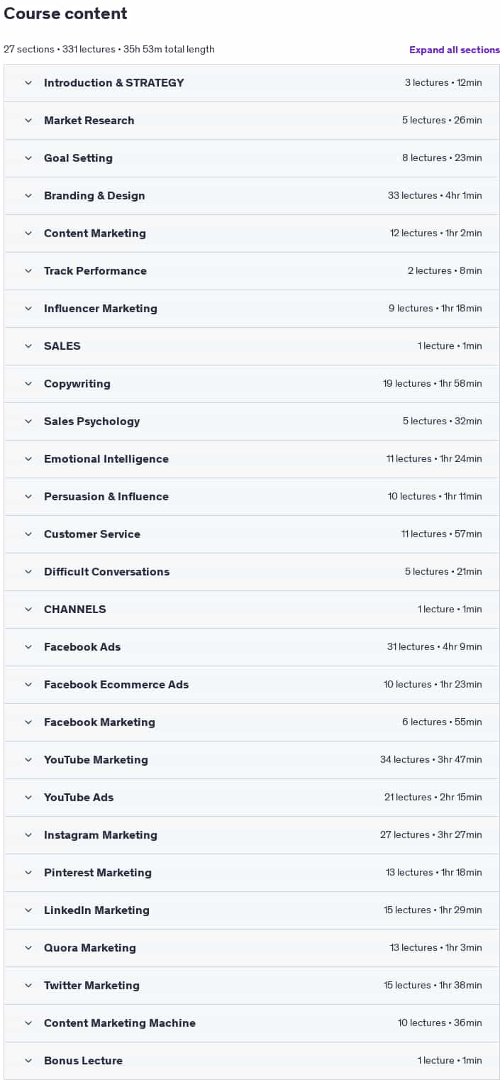 Course topics · Udemy — The Social Media Marketing & Management Masterclass 2025 2025-7