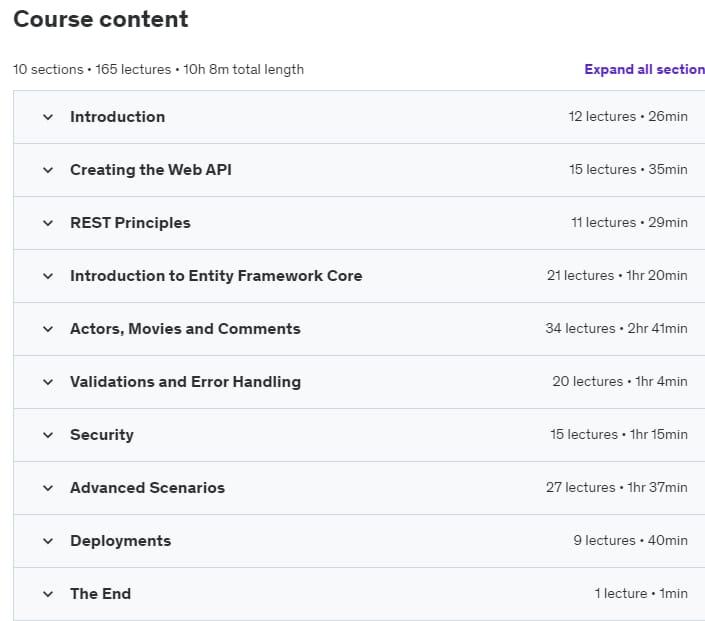 Course topics · Building Minimal APIs with ASP.NET Core 8 and EF Core 2024-3