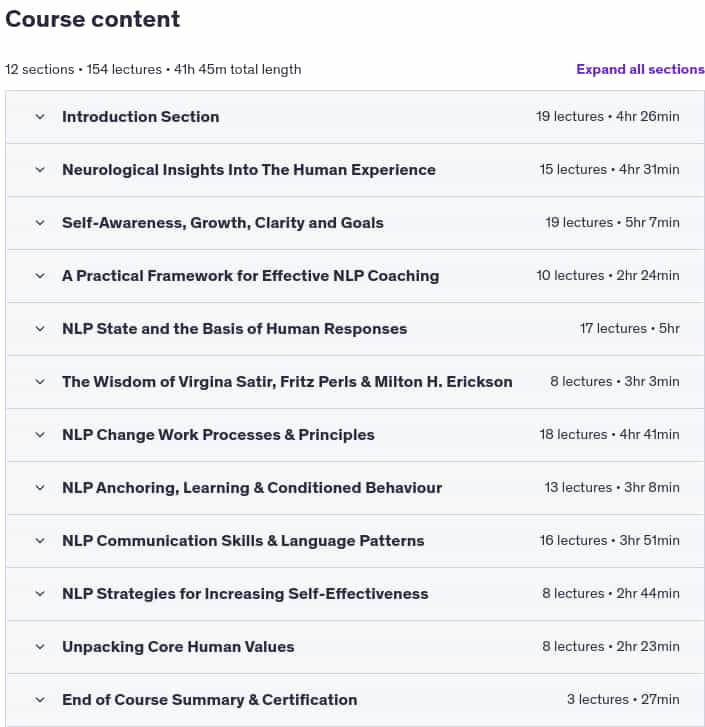 Course topics · NLP Practitioner Training (Neuro-Linguistic Programming) 2024-11