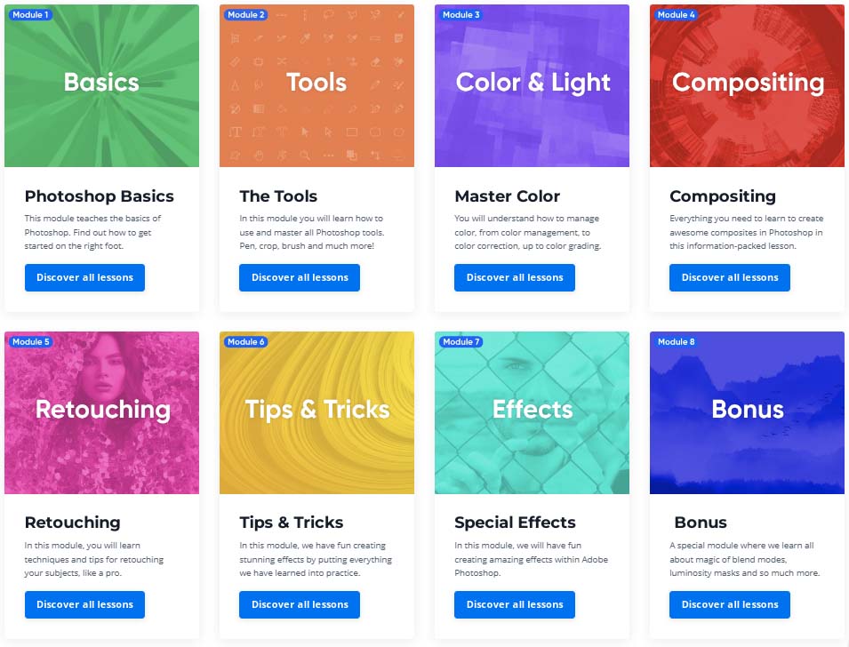 Course topics · Photoshop Easy – The Ultimate Online Photoshop Course by PiXimperfect 2022-4